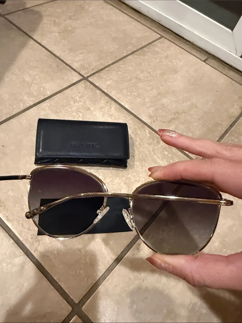 CHANEL Gold crystal Frame Sunglasses with Gradient Lenses